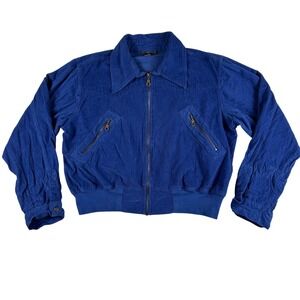 Vtg Deranged Jacket Womens XL Blue Corduroy Bomber Full Zip Zipper Pockets Lined